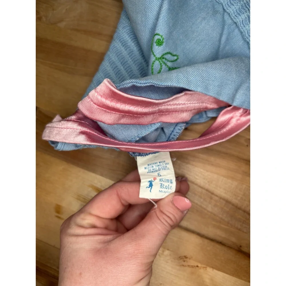 Vintage King Kole Girls Blue Pink Heart Smocked Top Shorts Set Size 5 Miami Made